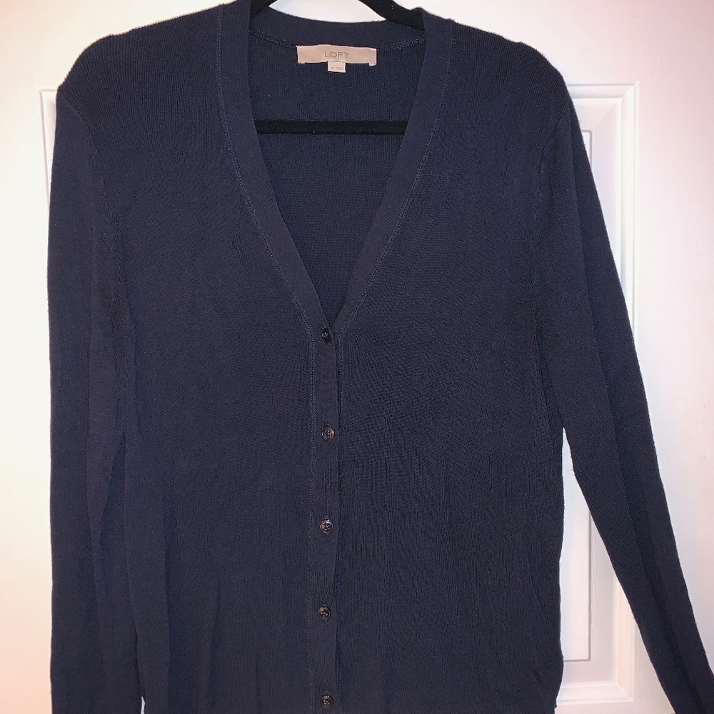 Loft V-Neck Cardigan, Navy Blue